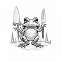 A toad wielding a knife in a forest setting tattoo design idea