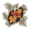 autumn leaves with cross tattoo design idea