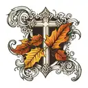 autumn leaves with cross tattoo design idea