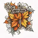 autumn leaves with cross tattoo design idea