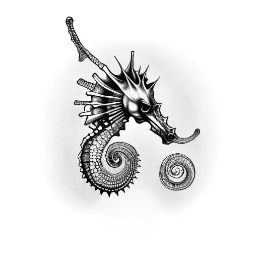 seahorse with skeleton tattoo design idea