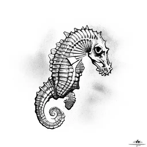seahorse with skeleton tattoo design idea