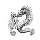 seahorse with skeleton tattoo design idea