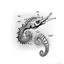 seahorse with skeleton tattoo design idea