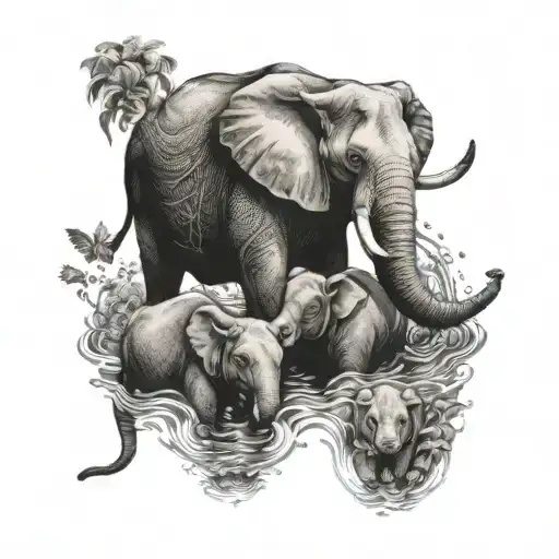 A group of animals from different continents drinking from a water source, representing the client's love for animals and water tattoo design idea