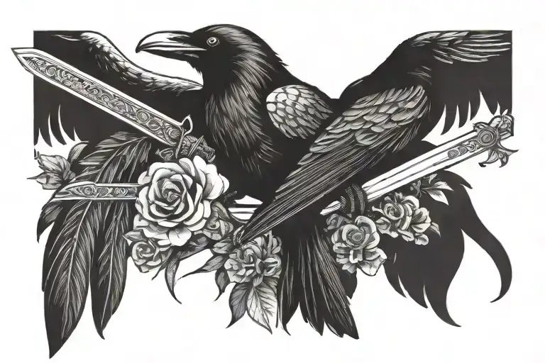 throat raven sword tattoo design idea