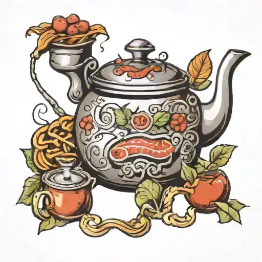 kettle with food tattoo design idea
