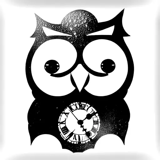 steampunk owl clock tattoo design idea