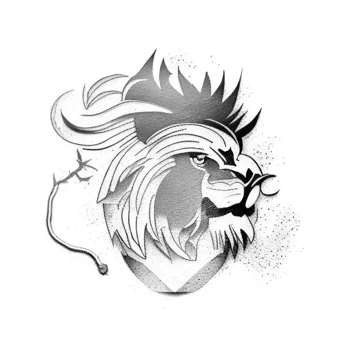 rooster fighting versus a Japanese lion tattoo design idea