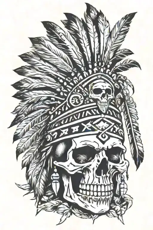 evil Native American skull tattoo design idea