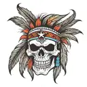 evil Native American skull tattoo design idea