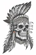 evil Native American skull tattoo design idea