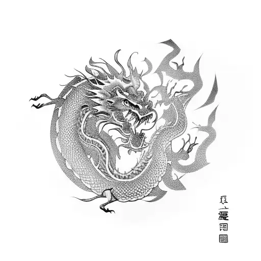 A Chinese dragon and a lion engaged in a fierce battle tattoo design idea