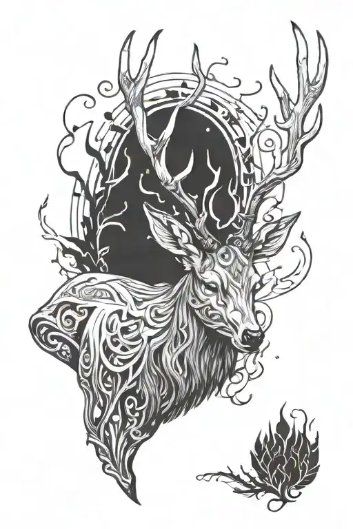 MYTHIC DEER PATRONUS HORNS tattoo design idea