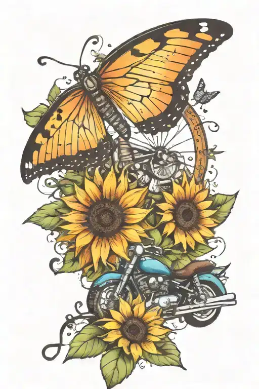 sunflowers, music notes, orange butterflies, motorcycle, sunshine, "you are my sunshine", ocean, sea turtle tattoo design idea