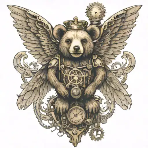 teddy bear steampunk angel wings tattoo design idea