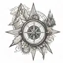 compass and mountain  tattoo design idea