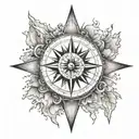 compass and mountain  tattoo design idea