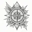 compass and mountain  tattoo design idea