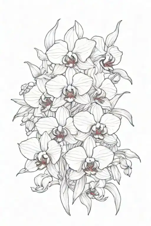 orchids with ponesettas and irises in a bundle family red black tattoo design idea