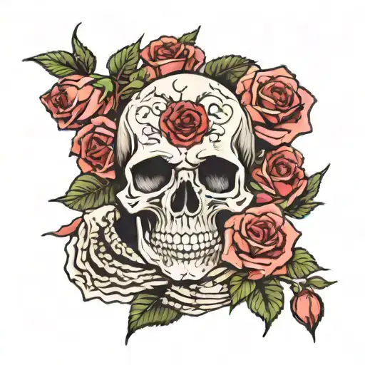 hands tearing at a skull hands grasping rose surrounded tattoo design idea