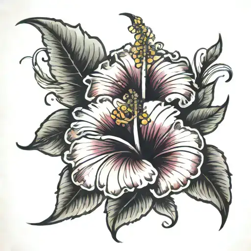 angel number 444 hibiscus flower tattoo design idea