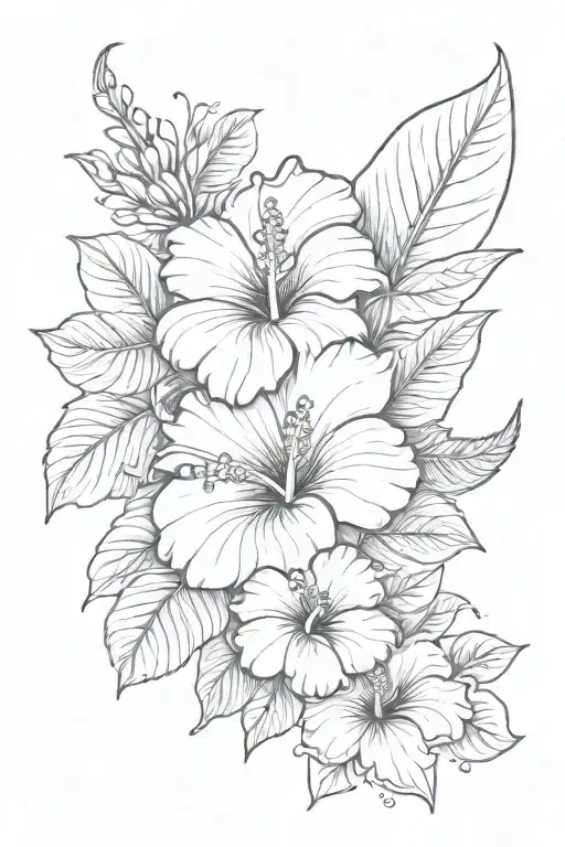 angel number 444 and hibiscus flower tattoo design idea