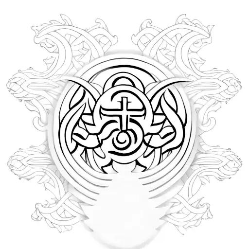 A minimalist tattoo of a buddhist symbol incorporated with a motorcycle chain tattoo design idea