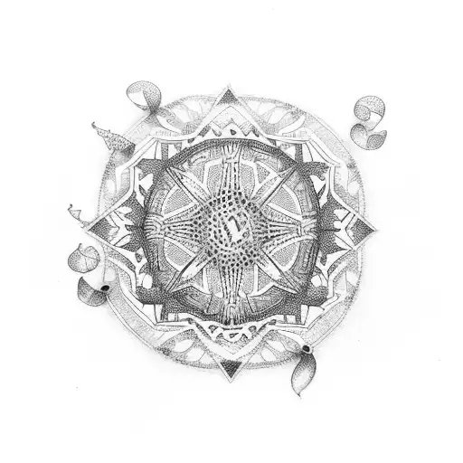 A dotwork design combining elements of fashion and religious symbolism tattoo design idea