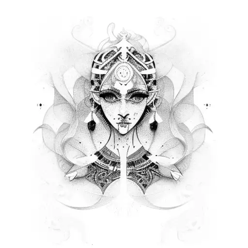 A dotwork design combining elements of fashion and religious symbolism tattoo design idea
