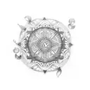 A dotwork design combining elements of fashion and religious symbolism tattoo design idea