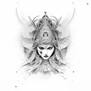 A dotwork design combining elements of fashion and religious symbolism tattoo design idea