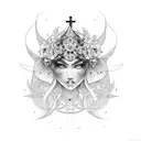 A dotwork design combining elements of fashion and religious symbolism tattoo design idea