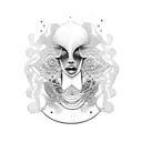 A dotwork design combining elements of fashion and religious symbolism tattoo design idea