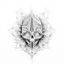 A dotwork design combining elements of fashion and religious symbolism tattoo design idea