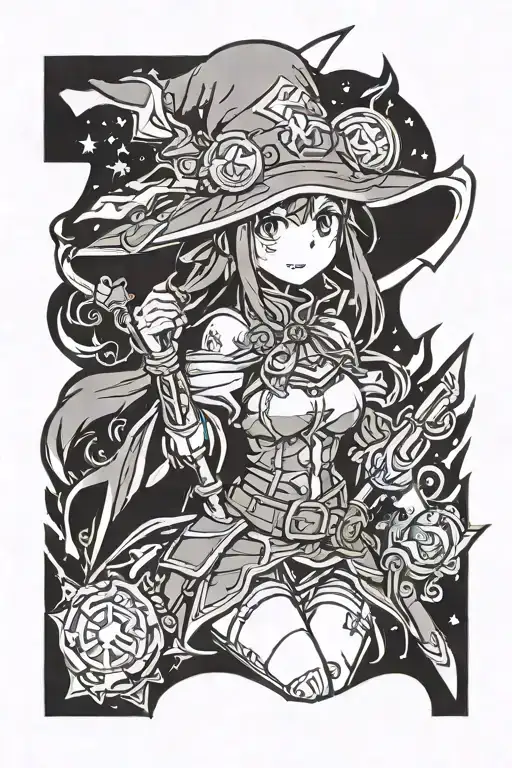 black tattoo with megumin from konosuba tattoo design idea