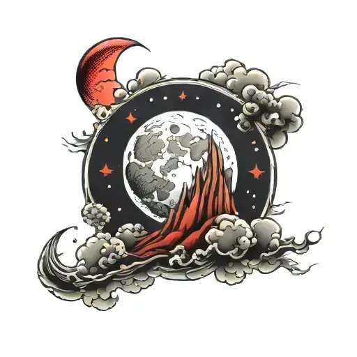 moon in red clouds tattoo design idea