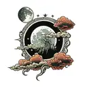 moon in red clouds tattoo design idea