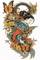 geisha, dragon, 3 butterflys, eagle and samurai warrior tattoo design idea
