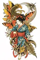 geisha, dragon, 3 butterflys, eagle and samurai warrior tattoo design idea