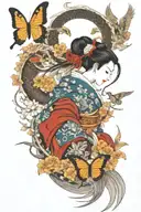 geisha, dragon, 3 butterflys, eagle and samurai warrior tattoo design idea
