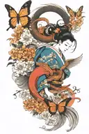 geisha, dragon, 3 butterflys, eagle and samurai warrior tattoo design idea