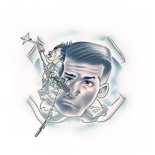 defenseless, kind 13-year boy, who is helped, inspired by the strength and confidence of a large shadow of a man tattoo design idea