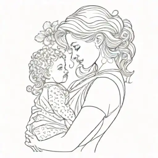 outline mother with baby and teen girl  tattoo design idea