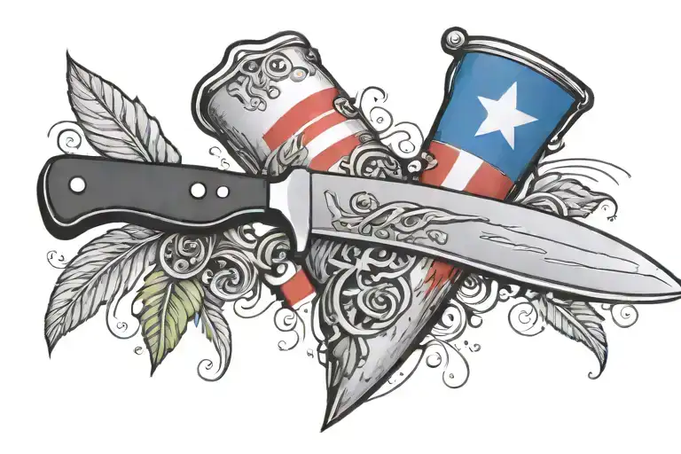 chef knife in doodle style with Puerto Rico flag  tattoo design idea