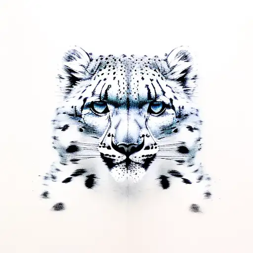 Snow leopard camouflaged in a snowy forest tattoo design idea