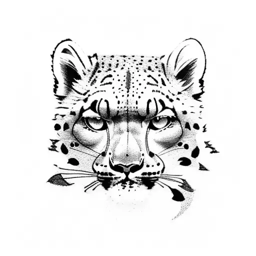 Winter hiking trail leading to a majestic snow leopard tattoo design idea