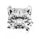 Winter hiking trail leading to a majestic snow leopard tattoo design idea