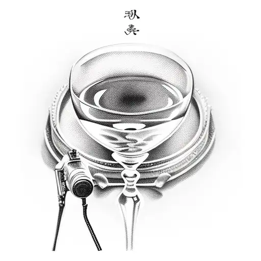 An elegant wine glass with a silhouette of a camera and film reel inside tattoo design idea