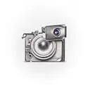 An elegant wine glass with a silhouette of a camera and film reel inside tattoo design idea